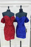 Shimmering Sequin Hoco Dress Off the Shoulder Bodycon Dress hc268-Prom Dresses-vigocouture-Light Blue-US0-vigocouture