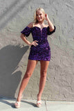 Shimmering Sequin Hoco Dress Off the Shoulder Bodycon Dress hc268-Prom Dresses-vigocouture-Purple-US0-vigocouture