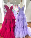 Shimmering Tulle Ruffled Prom Dresses Spaghetti Strap Formal Dress 24001-Prom Dresses-vigocouture-Custom Colors-Custom Size-vigocouture