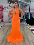 Smooth Satin Mermaid Cheap Prom Dresses Plunging V-Neck Zipper 24149-Prom Dresses-vigocouture-Orange-Custom Size-vigocouture