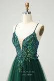 Sparkly Green Spaghetti Strap Homecoming Dresses Lace Applique Back to School Dress hc372-Prom Dresses-vigocouture-Green-Custom Size-vigocouture