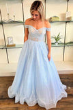Sparkly Lace Off the Shoulder Prom Dresses Sheer Boned Bodice 24353-Prom Dresses-vigocouture-Light Blue-Custom Size-vigocouture