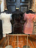 vigocouture-Sparkly Sequin Hoco Dresses Strapless Feather Bodycon Dresses hc203-Prom Dresses-vigocouture-Pink-US0-