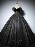 vigocouture-Starry Tulle Prom Dresses Plunging V-Neck Formal Gown 21052-Prom Dresses-vigocouture-Black-Custom Size-