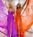 Strapless Chiffon Sheath Prom Dresses with Slit Pleated Bodice Beaded Waist 24123-Prom Dresses-vigocouture-Purple-Custom Size-vigocouture