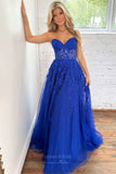 Strapless Lace Applique Cheap Prom Dresses 2024 Sheer Boned Bodice 24299-Prom Dresses-vigocouture-Blue-Custom Size-vigocouture
