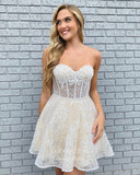 Strapless Lace Applique Homecoming Dress with Removable Sleeve hc266-Prom Dresses-vigocouture-Ivory-US0-vigocouture