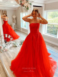 Strapless Lace Applique Prom Dresses 2024 Sparkly Tulle Formal Gown 24291-Prom Dresses-vigocouture-Red-Custom Size-vigocouture