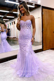 Strapless Lace Applique Prom Dresses with Corset Back Mermaid Evening Dress 22167-Prom Dresses-vigocouture-Lavender-US2-vigocouture
