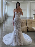 Strapless Lace Applique Sweetheart Wedding Dress Mermaid Chapel Train Bridal Gown W0128-Wedding Dresses-vigocouture-Ivory-US2-vigocouture