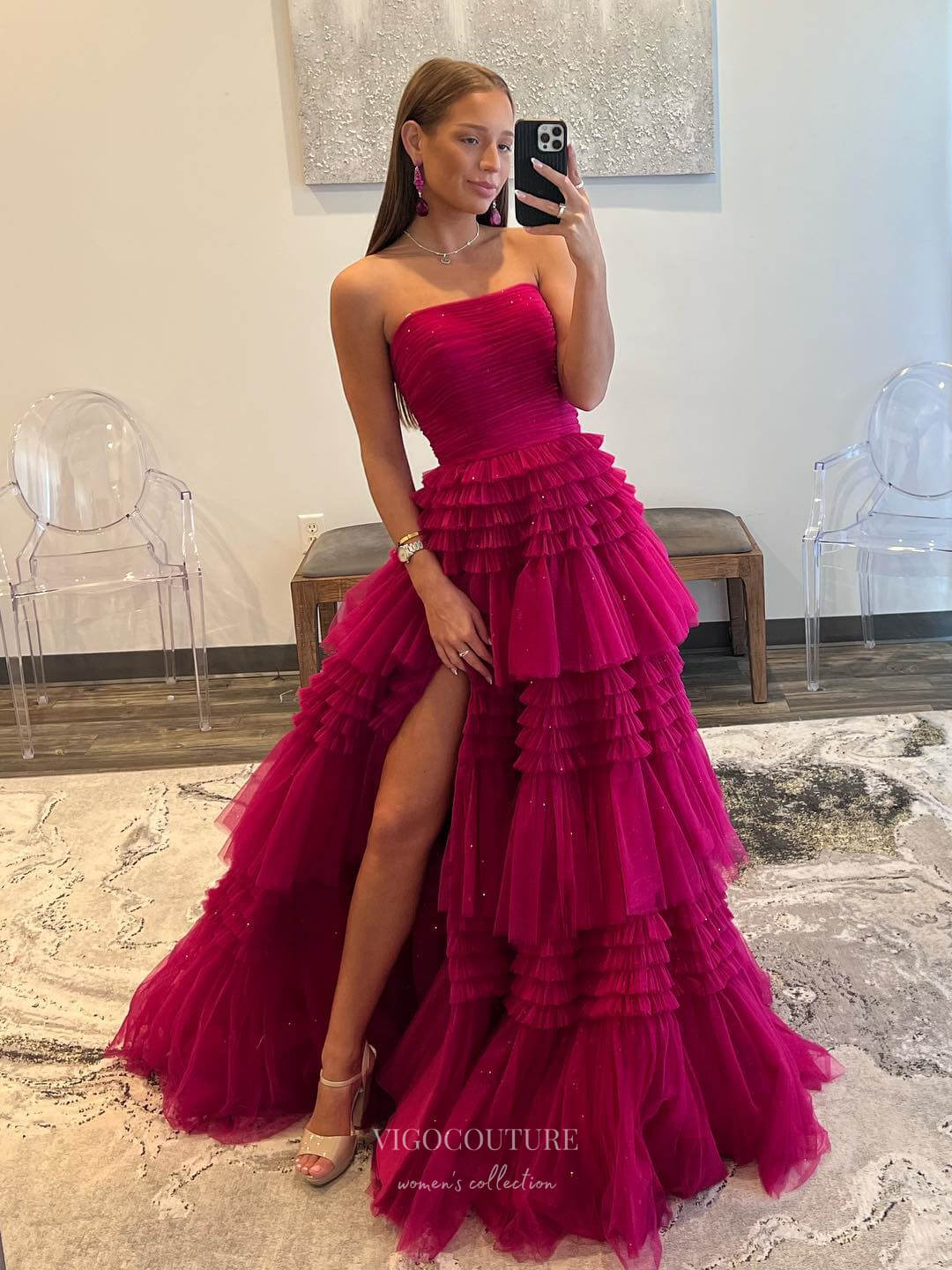 Pink Ruffle Gown with Puffy Sleeves - Dress me Royal