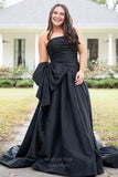 Strapless Satin Bow-Tie Prom Dresses with Slit Pleated Bodice 24339-Prom Dresses-vigocouture-Black-Custom Size-vigocouture