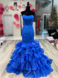 Strapless Tiered Mermaid Prom Dresses Satin Formal Gown 24211-Prom Dresses-vigocouture-Blue-Custom Size-vigocouture