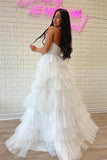 Strapless Tiered Ruffled Prom Dresses Pleated Bodice Formal Gown 24325-Prom Dresses-vigocouture-Ivory-Custom Size-vigocouture