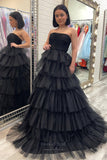 Strapless Tiered Ruffled Prom Dresses Pleated Bodice Formal Gown 24325-Prom Dresses-vigocouture-Black-Custom Size-vigocouture