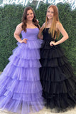 Strapless Tiered Ruffled Prom Dresses Pleated Bodice Formal Gown 24325-Prom Dresses-vigocouture-Lavender-Custom Size-vigocouture