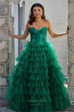Strapless Tiered Ruffled Prom Dresses with Slit Satin Boned Bodice 24283-Prom Dresses-vigocouture-Green-Custom Size-vigocouture