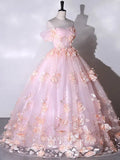 Stunning 3D Flower Off the Shoulder Prom Ball Gown 22307-Prom Dresses-vigocouture-Pink-Custom Size-vigocouture