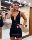 Stunning Lace Applique Hoco Dress Plunging V-Neck Bodycon Dress hc273-Prom Dresses-vigocouture-Black-US0-vigocouture