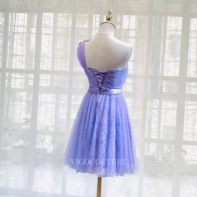 Stunning Lace Applique Homecoming Dress One Shoulder Graduation Dress hc269-Prom Dresses-vigocouture-Lavender-US0-vigocouture