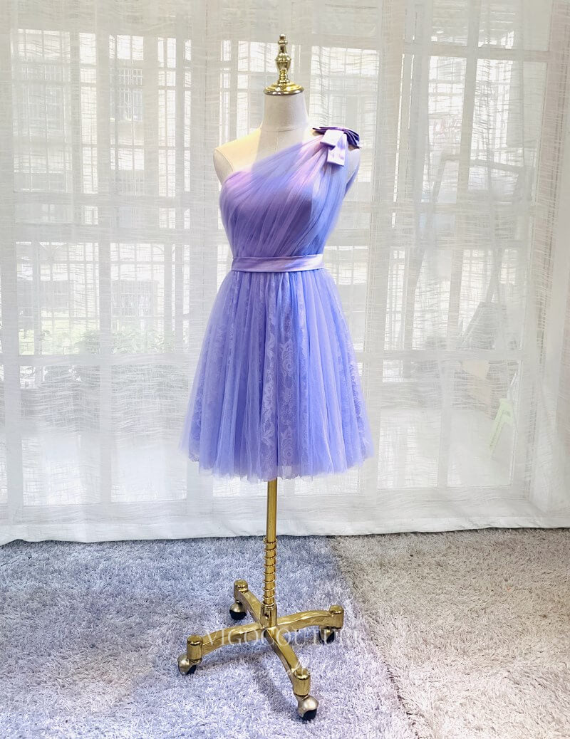 Stunning Lace Applique Homecoming Dress One Shoulder Graduation Dress hc269-Prom Dresses-vigocouture-Lavender-US0-vigocouture