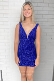 Stunning Sequin Hoco Dress Plunging V-Neck Bodycon Dress hc293-Prom Dresses-vigocouture-Blue-US0-vigocouture