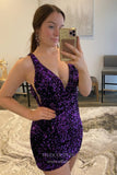 Stunning Sequin Hoco Dress Plunging V-Neck Bodycon Dress hc293-Prom Dresses-vigocouture-Purple-US0-vigocouture