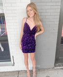 Stunning Sequin Hoco Dress Spaghetti Strap Bodycon Dress hc294-Prom Dresses-vigocouture-Purple-US0-vigocouture