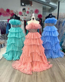 Stunning Tiered Ruffled Prom Dresses Beaded Waist Layered Formal Gown 24355-Prom Dresses-vigocouture-Dusty Pink-Custom Size-vigocouture