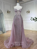 Vintage Beaded Mermaid Prom Dresses with Overskirt Spaghetti Strap Pageant Dress 24506-Prom Dresses-vigocouture-Dusty Pink-US2-vigocouture