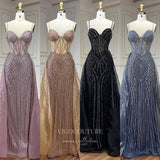 Vintage Beaded Mermaid Prom Dresses with Overskirt Spaghetti Strap Pageant Dress 24506-Prom Dresses-vigocouture-Dusty Pink-US2-vigocouture