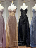 Vintage Beaded Mermaid Prom Dresses with Overskirt Spaghetti Strap Pageant Dress 24506-Prom Dresses-vigocouture-Dusty Pink-US2-vigocouture