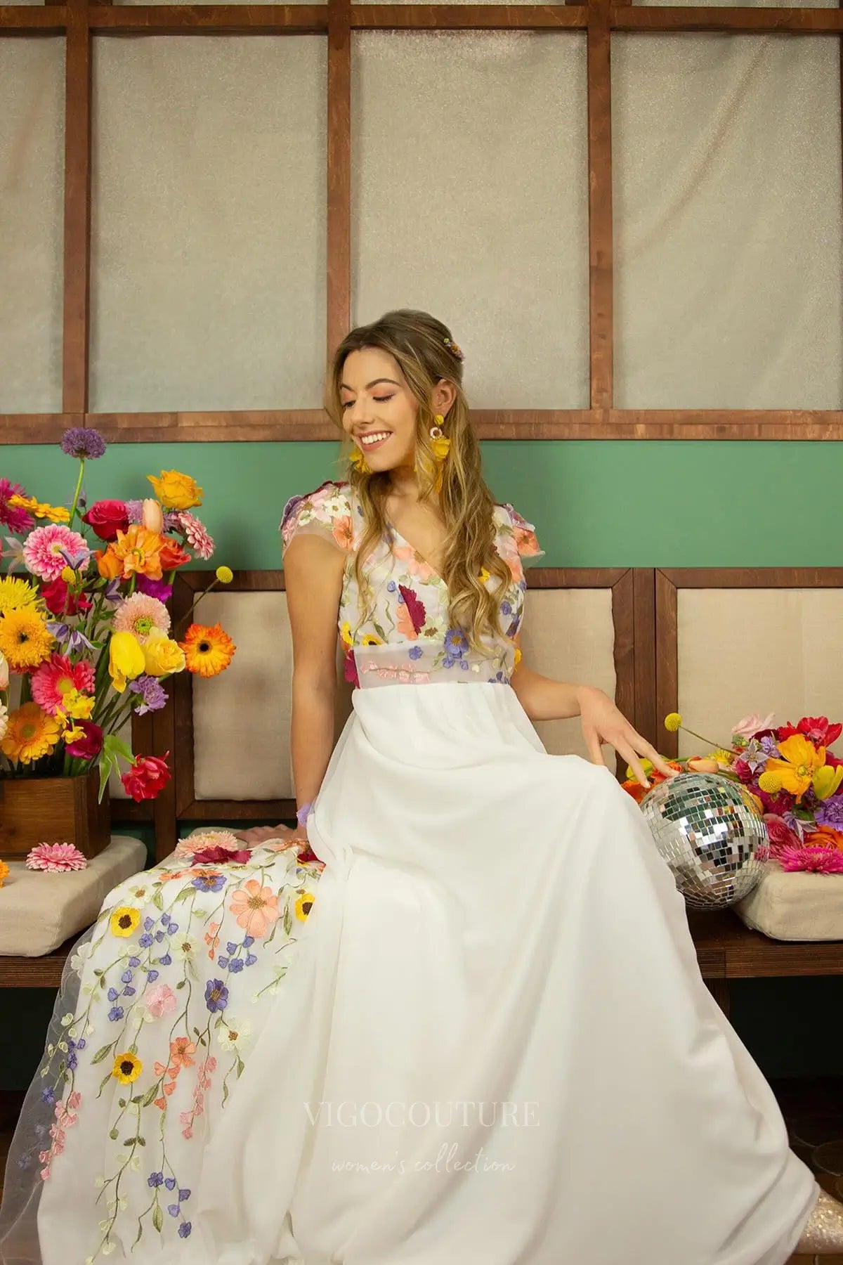 Wedding Dresses 2025 to impress Bohemian Floral Wedding Dress with Open Back, Floral Embroidered Bodice, and Flowing Chiffon Skirt – W2228-vigocouture-vigocouture