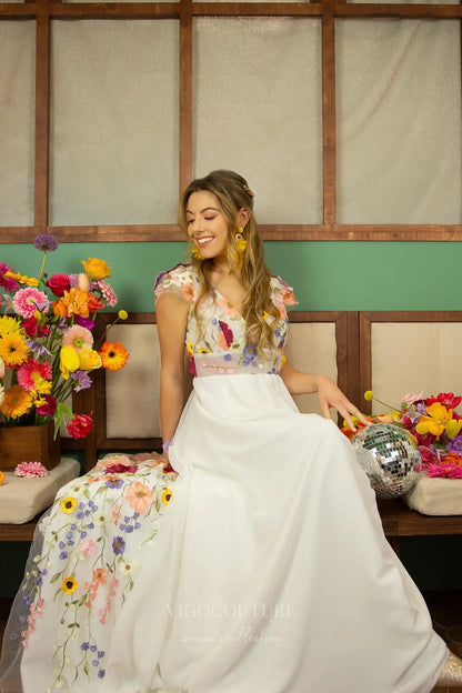 Wedding Dresses 2025 to impress Bohemian Floral Wedding Dress with Open Back, Floral Embroidered Bodice, and Flowing Chiffon Skirt – W2228-vigocouture-vigocouture