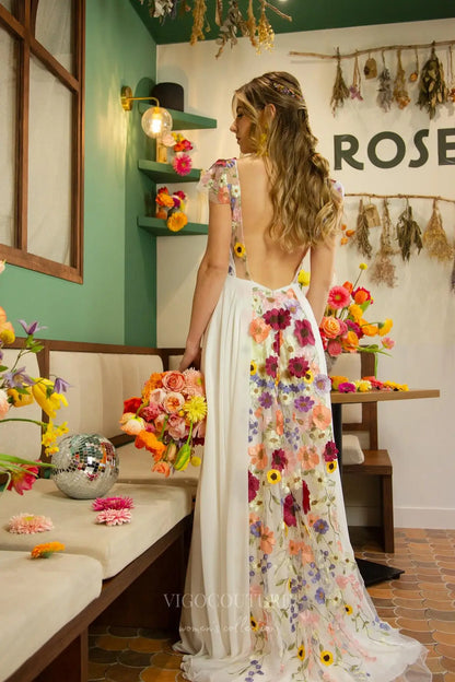 Wedding Dresses 2025 to impress Bohemian Floral Wedding Dress with Open Back, Floral Embroidered Bodice, and Flowing Chiffon Skirt – W2228-vigocouture-vigocouture