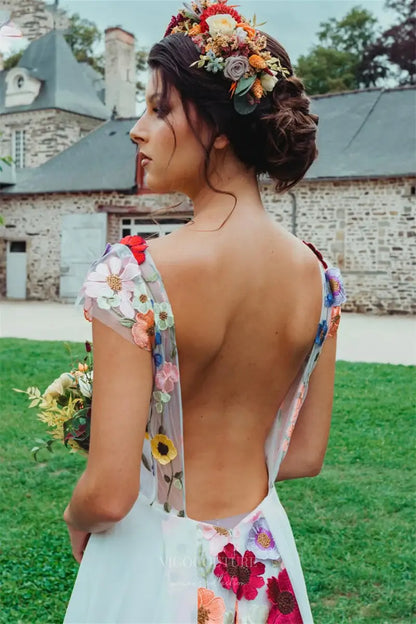 Wedding Dresses 2025 to impress Bohemian Floral Wedding Dress with Open Back, Floral Embroidered Bodice, and Flowing Chiffon Skirt – W2228-vigocouture-vigocouture