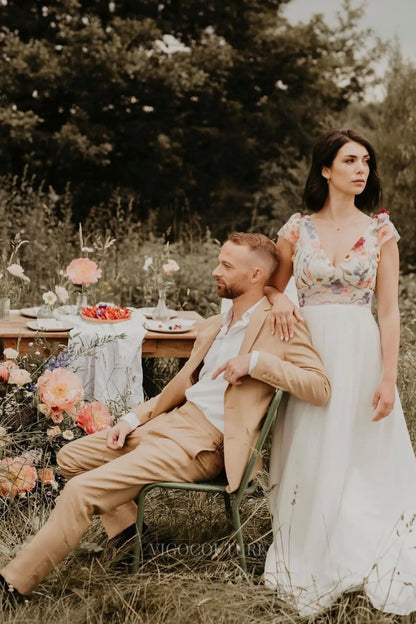 Wedding Dresses 2025 to impress Bohemian Floral Wedding Dress with Open Back, Floral Embroidered Bodice, and Flowing Chiffon Skirt – W2228-vigocouture-vigocouture