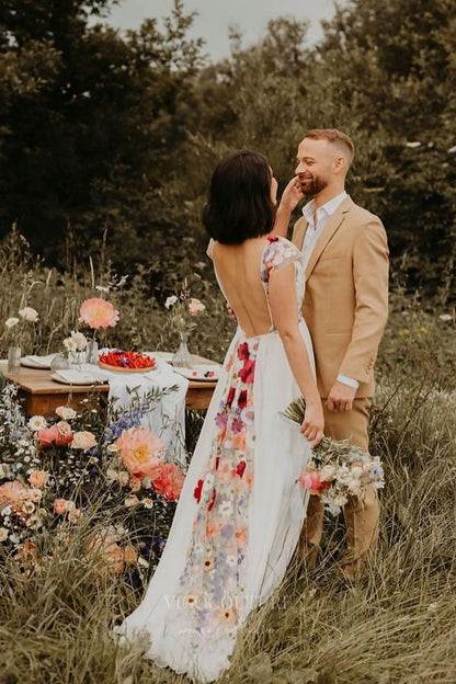 Wedding Dresses 2025 to impress Bohemian Floral Wedding Dress with Open Back, Floral Embroidered Bodice, and Flowing Chiffon Skirt – W2228-vigocouture-vigocouture