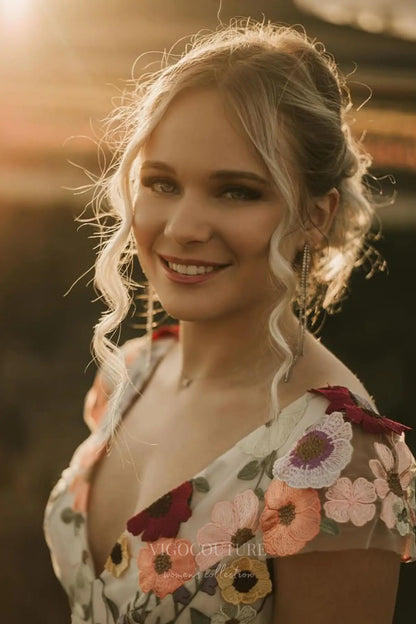 Wedding Dresses 2025 to impress Bohemian Floral Wedding Dress with Open Back, Floral Embroidered Bodice, and Flowing Chiffon Skirt – W2228-vigocouture-vigocouture