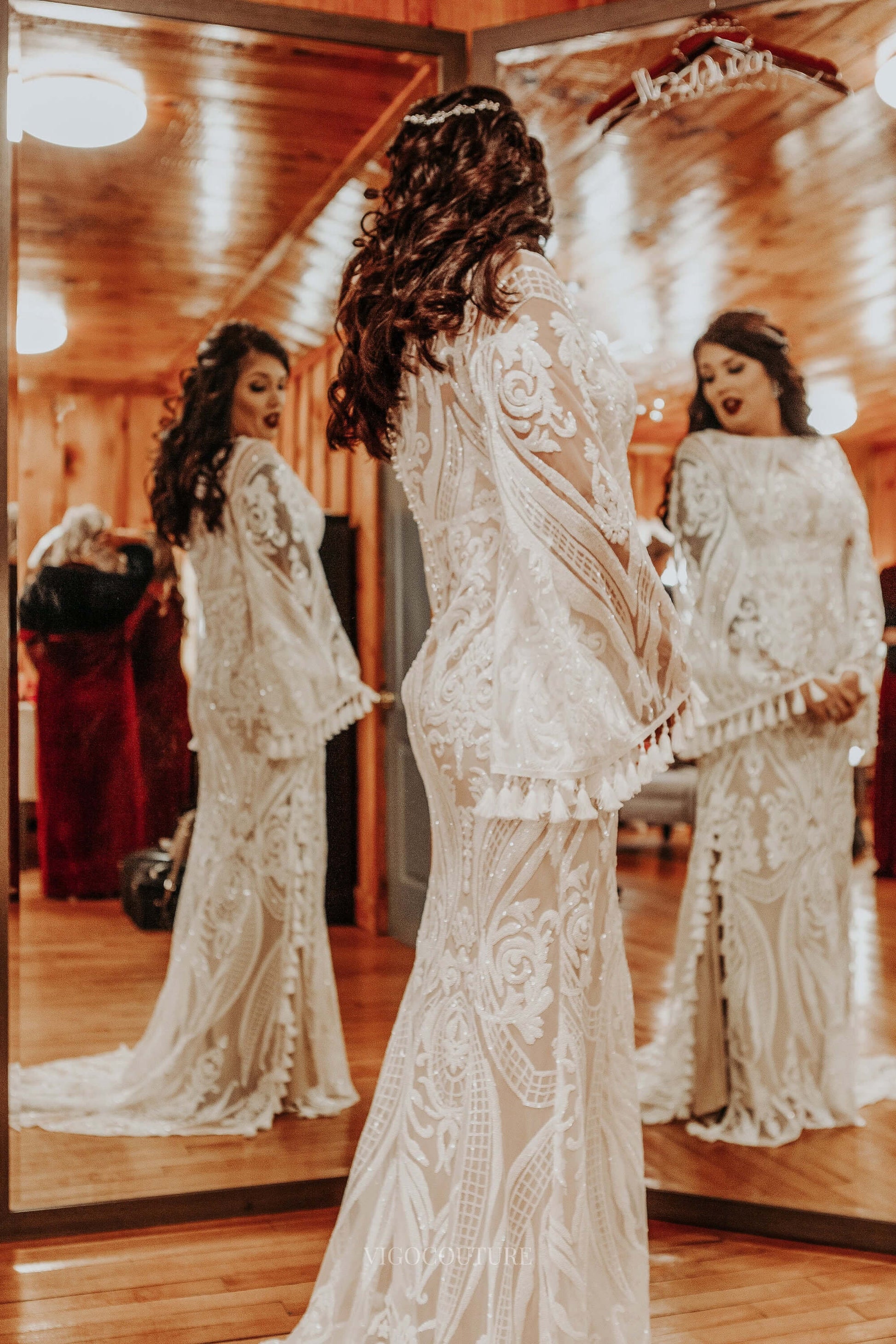 Bohemian Lace Long Batwing Sleeve Wedding Dresses with Slit Sheath Tassel Boho Bridal Gown W0160 Ivory / 22W Bohemian Lace Long Batwing Sleeve Wedding Dresses with Slit Sheath Tassel Boho Bridal Gown W0160 Ivory / 22W