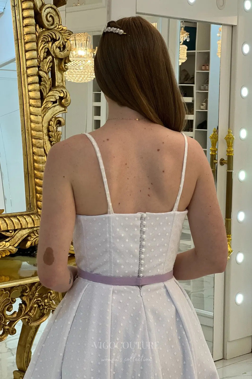 Wedding Dresses 2025 to impress Charming Floral Embroidered Midi Wedding Dress with Sweetheart Bodice, Dotted Tulle & Lavender Ribbon Waist – W2634-vigocouture-vigocouture