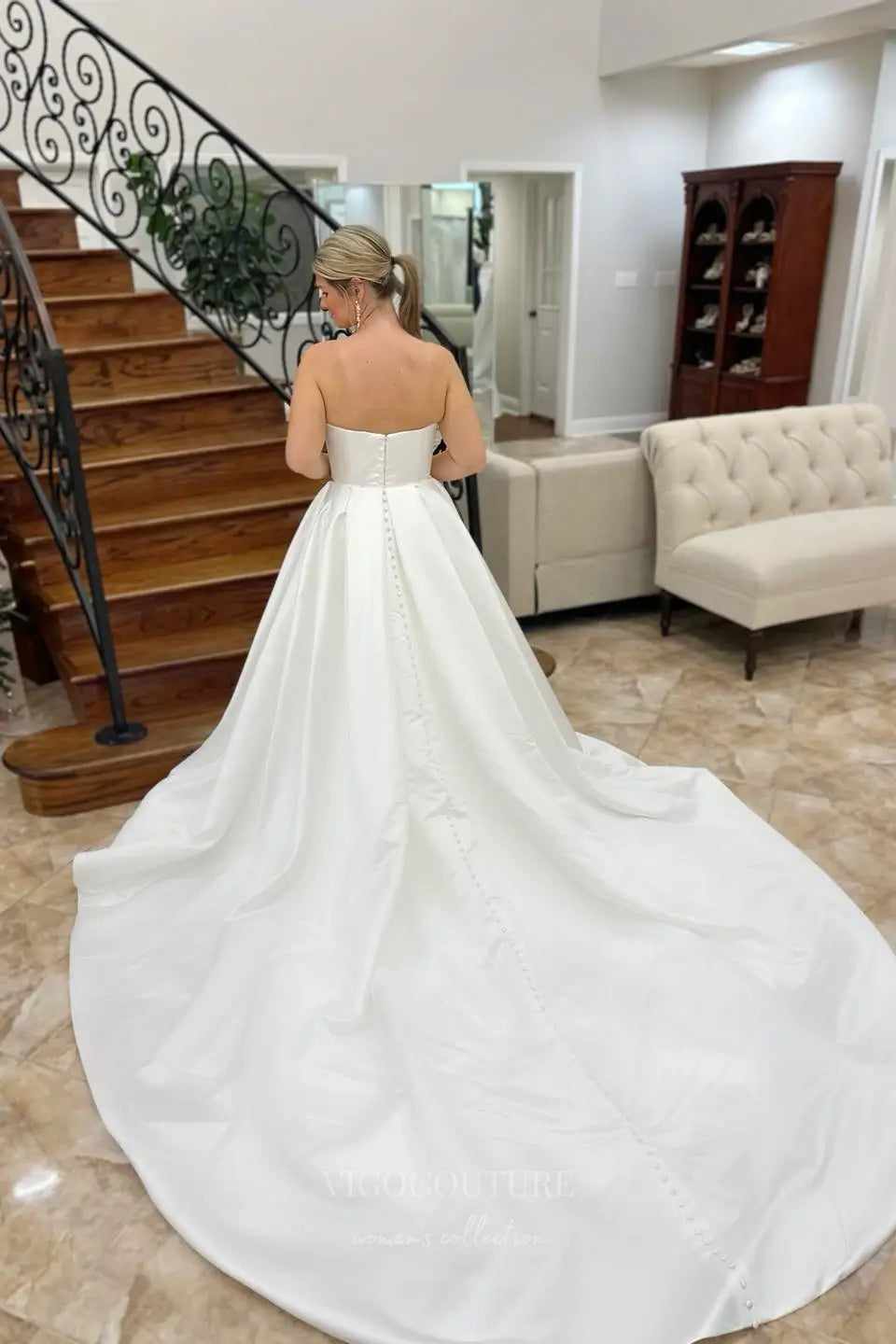 Wedding Dresses 2025 to impress Classic Satin Strapless Ball Gown Wedding Dress with Ruched Bodice & Detachable Overskirt – W2606-vigocouture-vigocouture