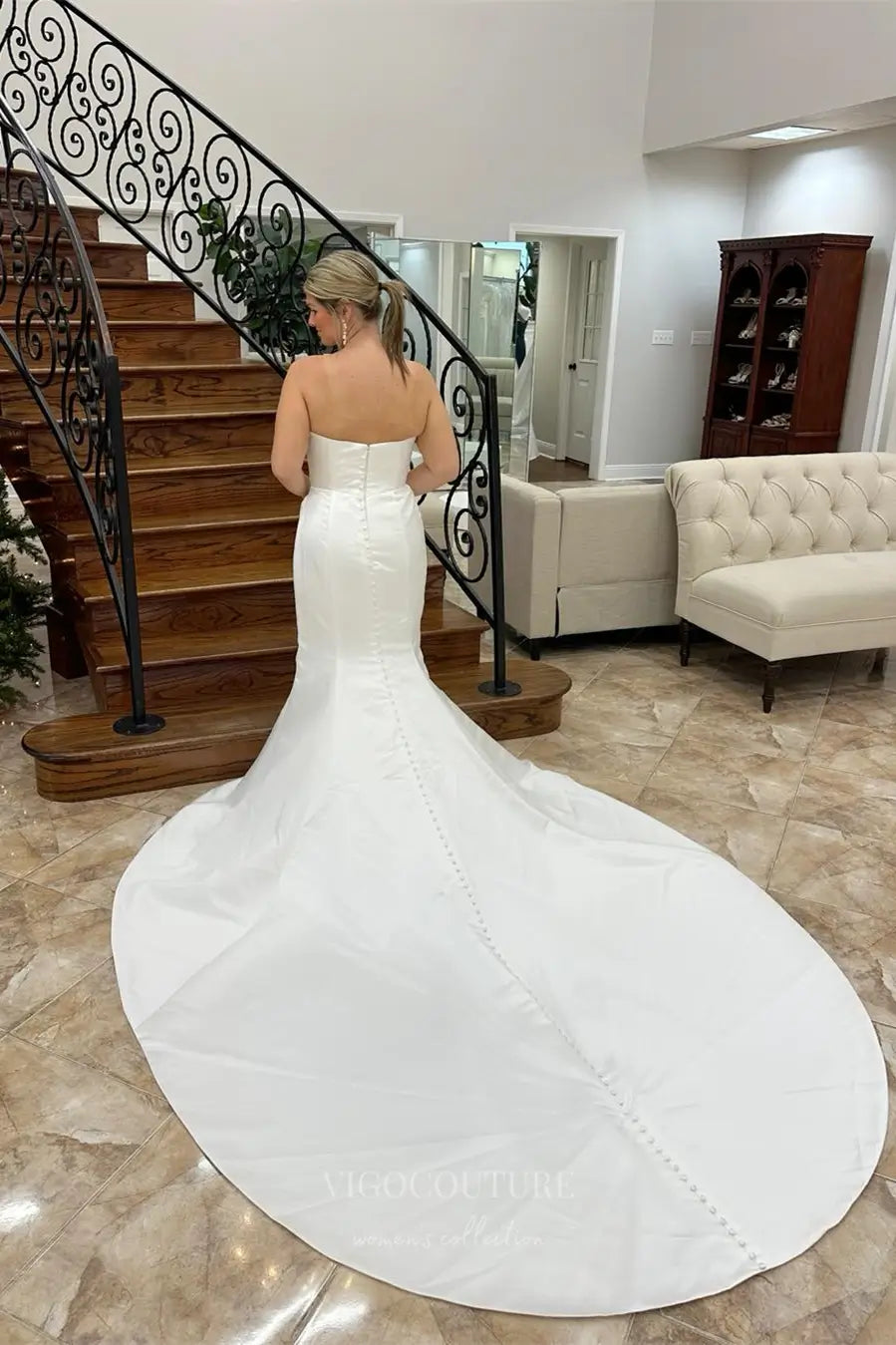 Wedding Dresses 2025 to impress Classic Satin Strapless Ball Gown Wedding Dress with Ruched Bodice & Detachable Overskirt – W2606-vigocouture-vigocouture