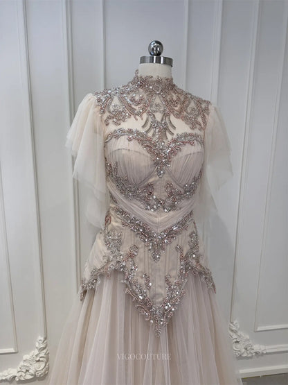 Wedding Dresses 2025 to impress Elara - Champagne Beaded Lace Wedding Dress-vigocouture-vigocouture