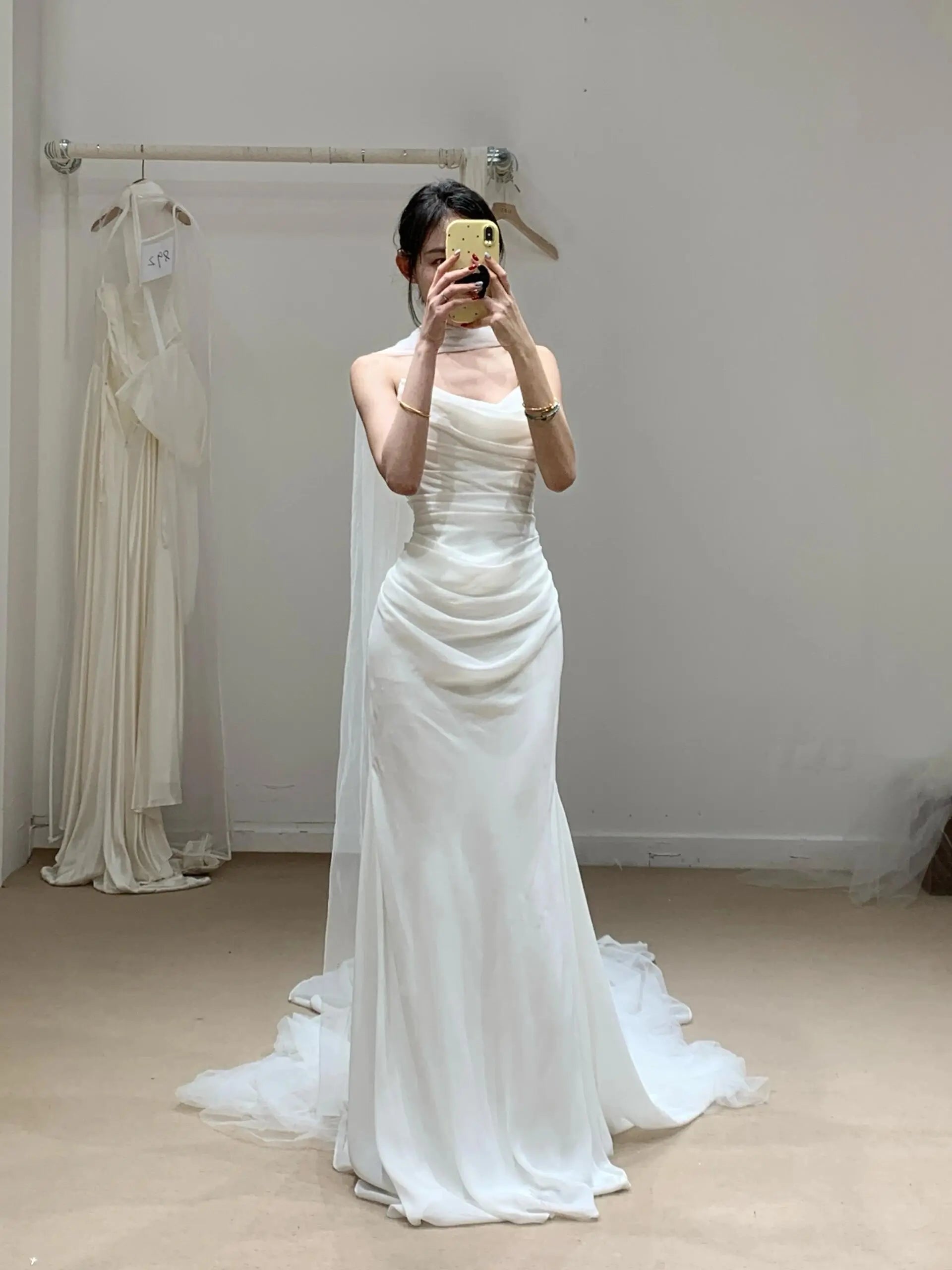 Wedding Dresses 2025 to impress Elegant Chiffon Cowl Neck Wedding Dress with Train and Corset Back – RD022-vigocouture-vigocouture