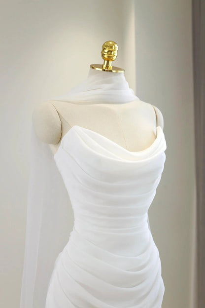 Wedding Dresses 2025 to impress Elegant Chiffon Cowl Neck Wedding Dress with Train and Corset Back – RD022-vigocouture-vigocouture