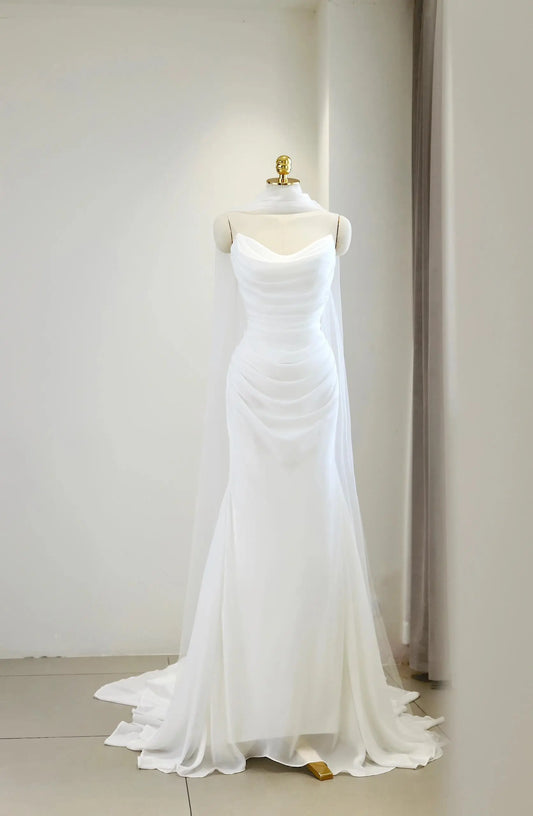 Wedding Dresses 2025 to impress Elegant Chiffon Cowl Neck Wedding Dress with Train and Corset Back – RD022-vigocouture-White-Custom Size-vigocouture