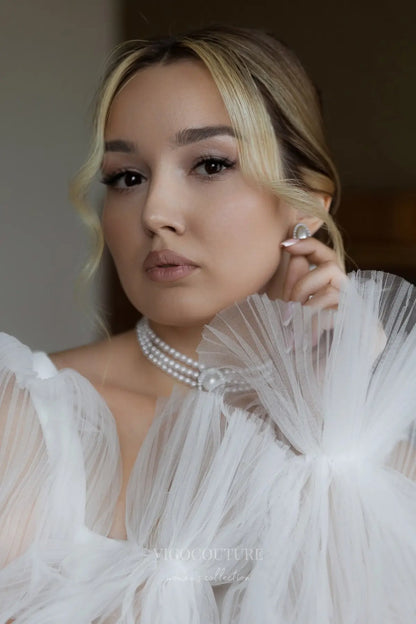 Wedding Dresses 2025 to impress Elegant Ivory Crepe Wedding Dress with Sheer Puff Sleeves, Square Neckline & Open Back – VW2595-vigocouture-vigocouture