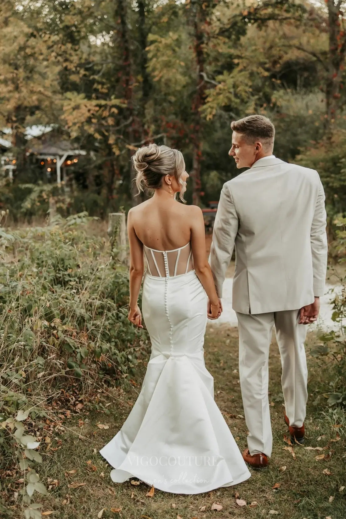 Wedding Dresses 2025 to impress Elegant Ivory Satin Mermaid Wedding Dress with Sheer Corset Back, Optional Tulle Pearl Sleeves & High Slit – W2355-vigocouture-vigocouture