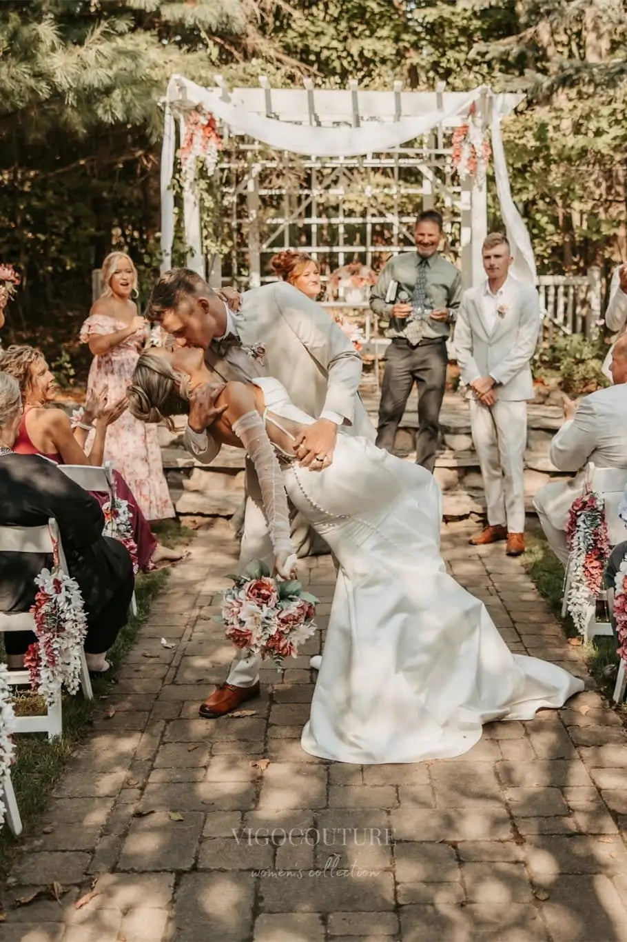 Wedding Dresses 2025 to impress Elegant Ivory Satin Mermaid Wedding Dress with Sheer Corset Back, Optional Tulle Pearl Sleeves & High Slit – W2355-vigocouture-vigocouture